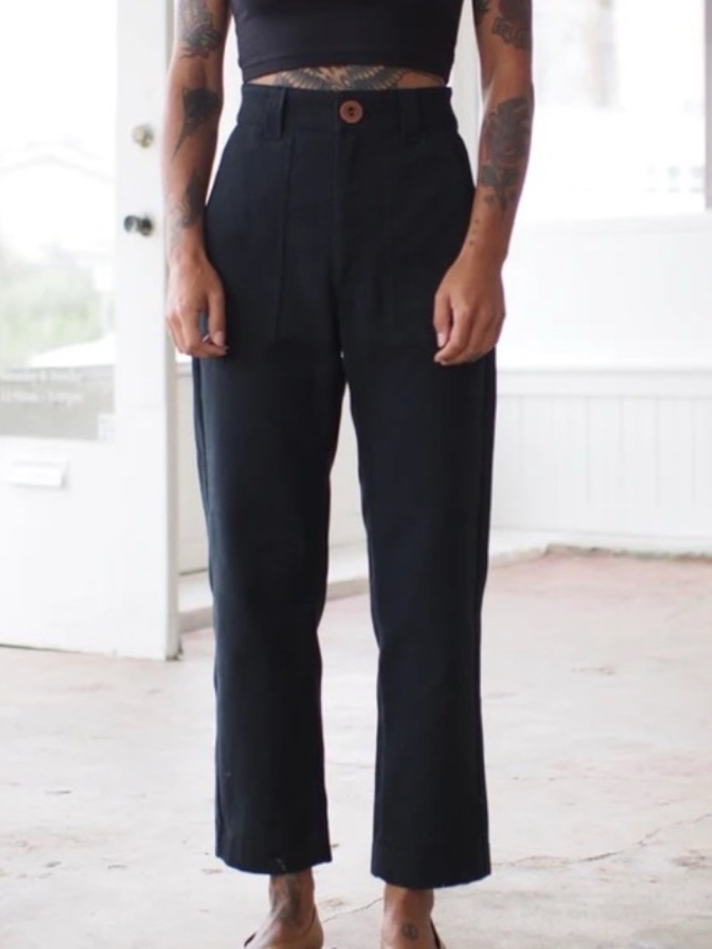 Beaton Linen High Waisted Utility Pants - Black - Size 2 / 26